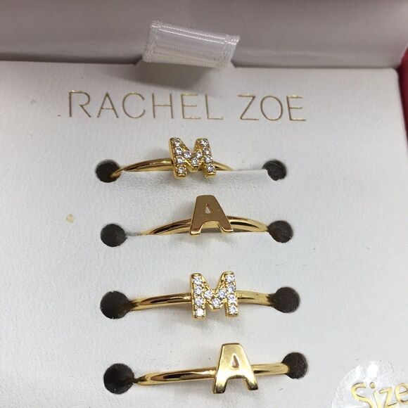 NIB Rachel Zoe Sterling Silver Vermeil Cubic Zirconia Mama Stacking Rings Sz 7 - Picture 3 of 11